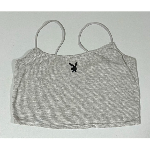 PLAYBOY Tops - Playboy by PacSun Gray Grey Bunny Logo Graphic Crop Tank Top T-Shirt Size S 🩶